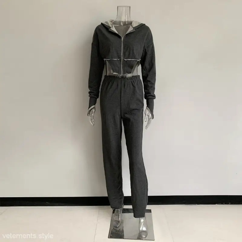 Gray hooded tracksuit from Stylish Casual Sportswear Set for the sexy sweet girl