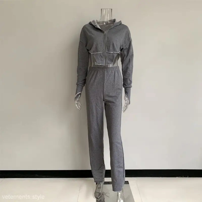 Gray two-piece tracksuit in Stylish Casual Sportswear Set for the sexy sweet girl