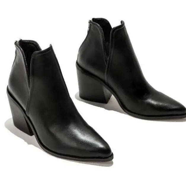 Black leather high heel martin boots for stylish comfort and fashion