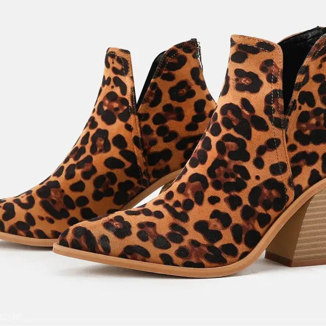 Leopard print high heel Martin boots displayed in Stylish High Heel Martin Boots collection