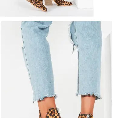 Leopard print ankle boots from Stylish High Heel Martin Boots collection