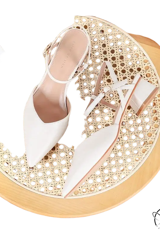 White satin pointed-toe stylish sandals in milk card with free shipping