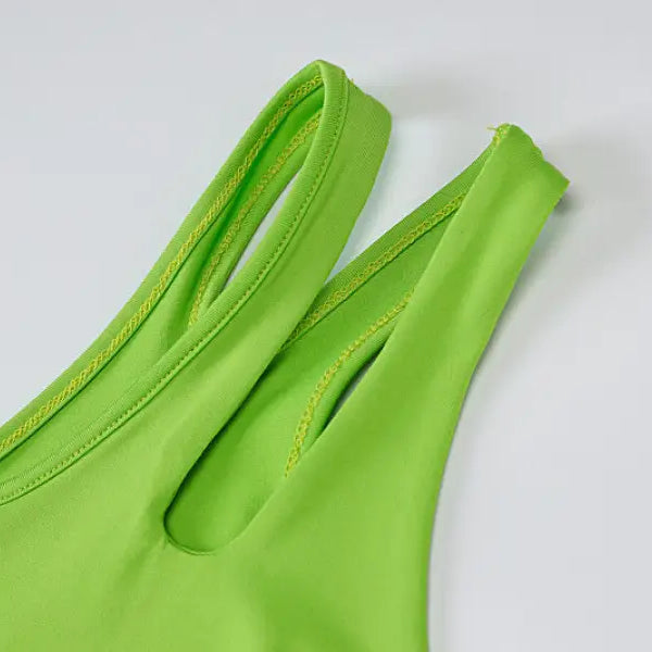 Lime green double-strap shoulder slim fit top for hip raise yoga and summer fitness