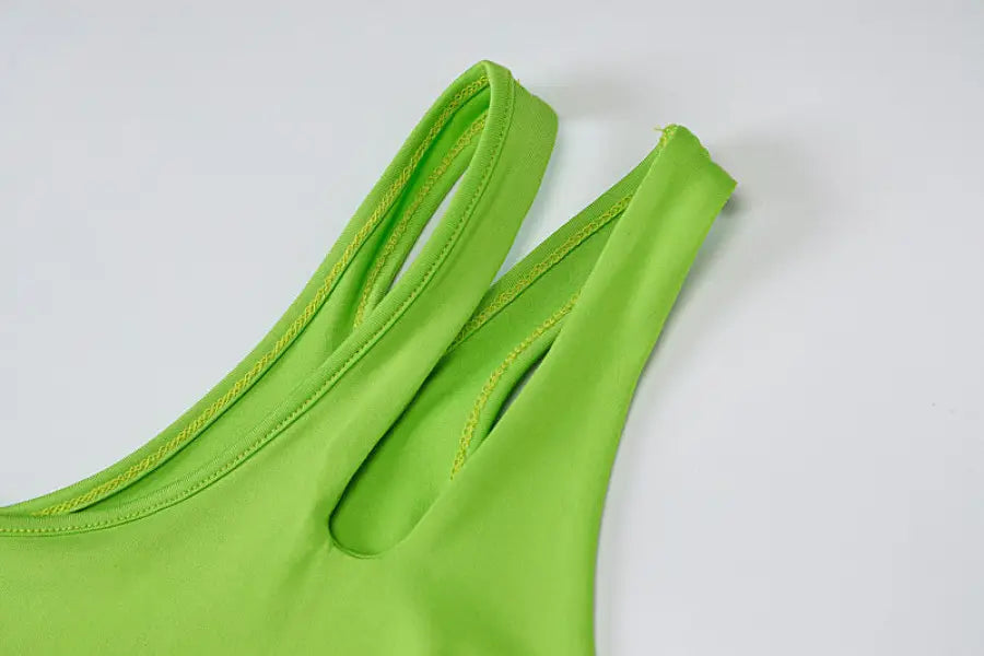 Lime green double-strap shoulder slim fit top for hip raise yoga and summer fitness