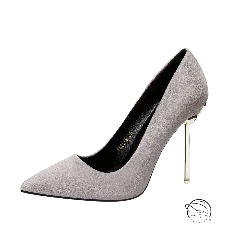 Green 8cm stiletto high heel fairy shoes in gray suede with metallic heel
