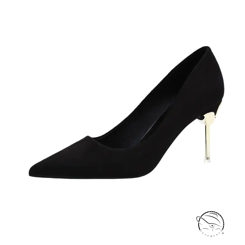 Black suede pointed-toe stiletto high heel fairy shoes in green 8cm