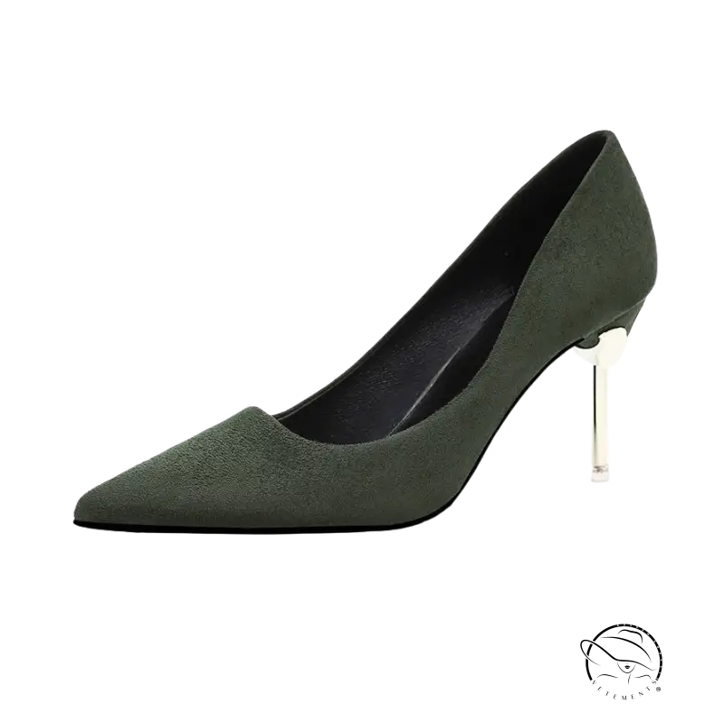 Olive green suede stiletto high heel fairy shoes with 8cm clear acrylic heel