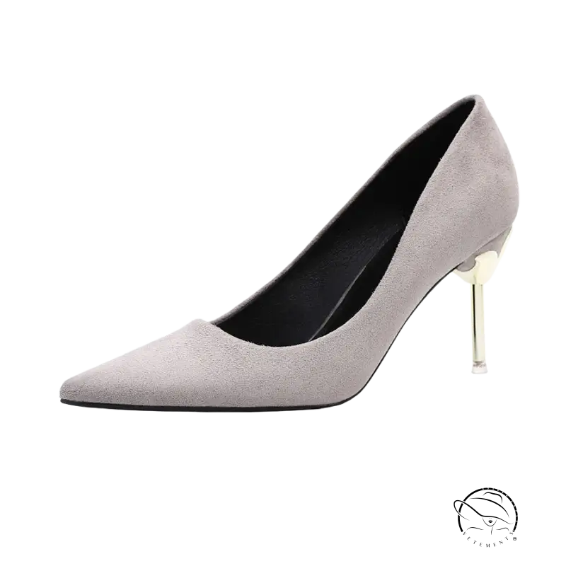 Gray suede pointed-toe stiletto high heel fairy shoes in green 8cm