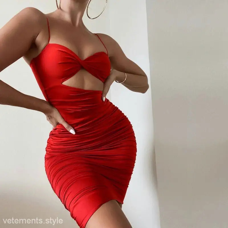 Red cutout mini dress from Summer Camisole Slim Dress collection, perfect for summer camisole fashion