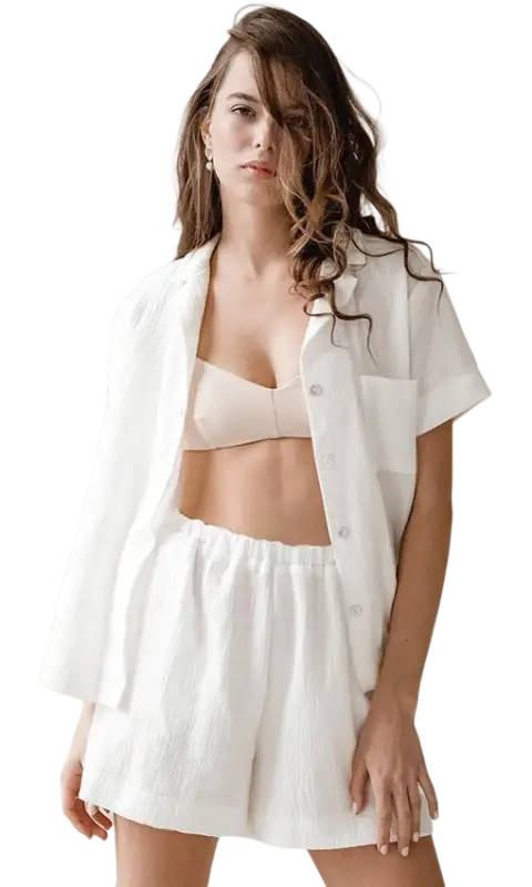 White linen short set from summer cotton French pajama collection
