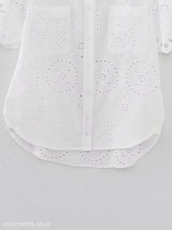 White eyelet shirt from the Summer Embroidered Shirt with Pocket and Short Sleeves collection