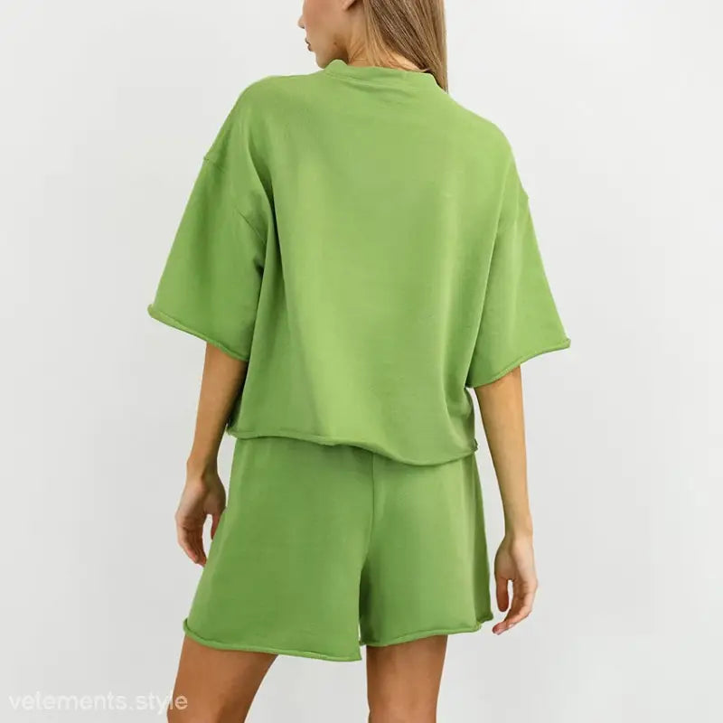 Green lounge set displayed with Summer Loose Fit Top and Shorts Set for stylish comfort