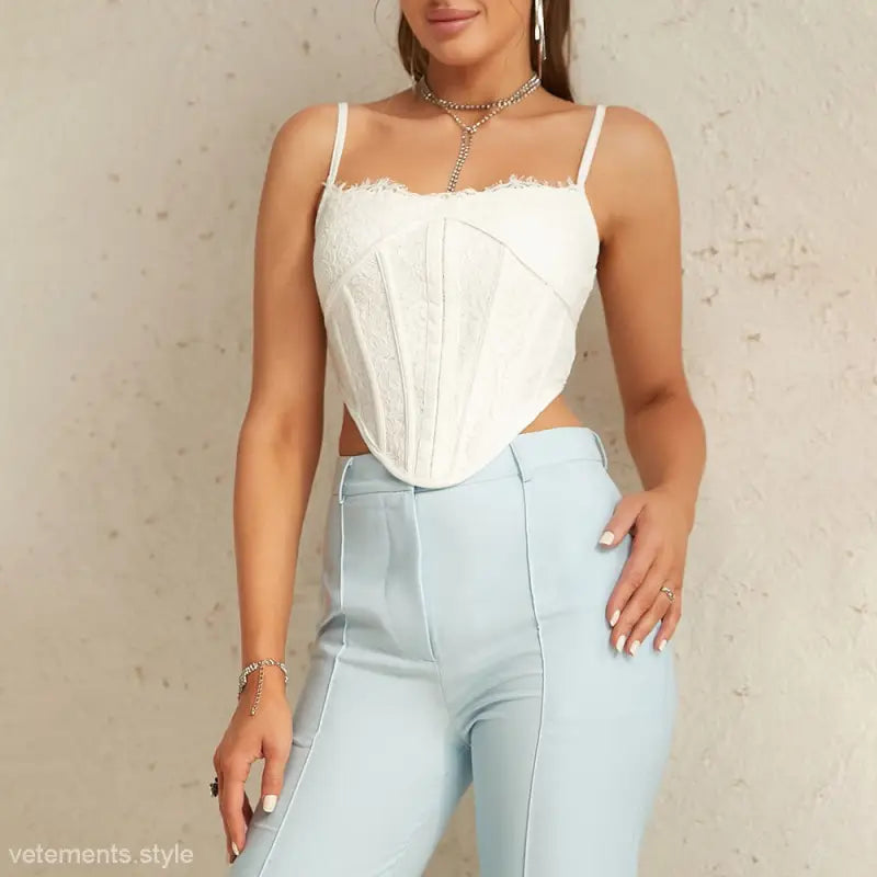 White lace corset top with sweetheart neckline from Summer Boning Corset collection