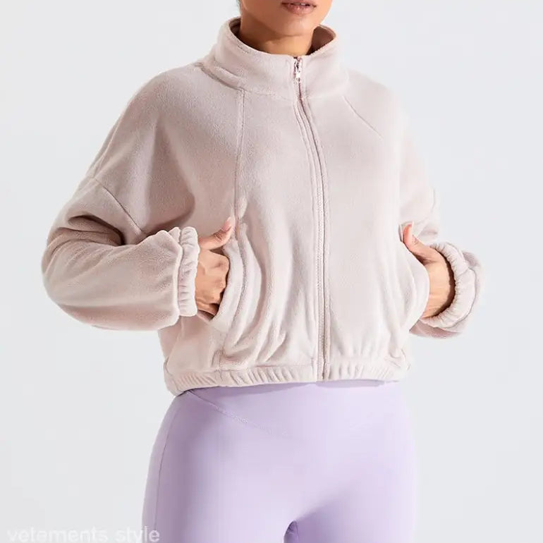 Beige fleece sports jacket from Temperament Pink Fleece Sports Jacket for Fall/Winter Outerwear collection