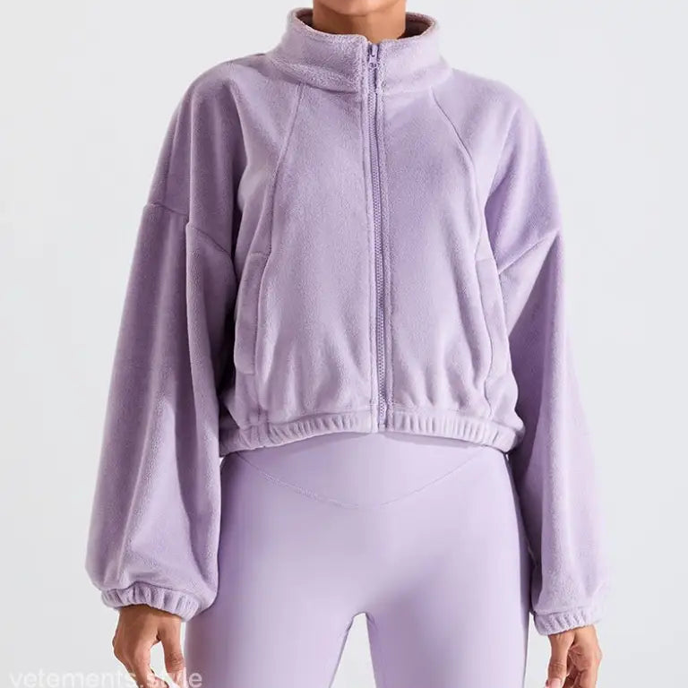 Lavender fleece sports jacket with zip-up design from Temperament Pink collection for fall winter outdoor wear