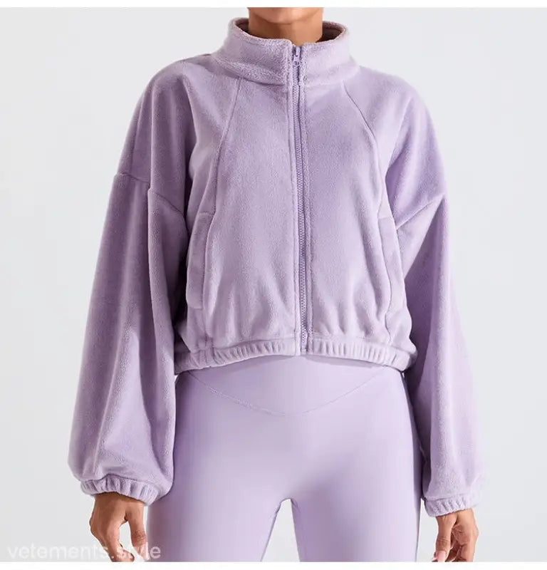 Lavender fleece sports jacket with zip-up design from Temperament Pink collection for fall winter outdoor wear