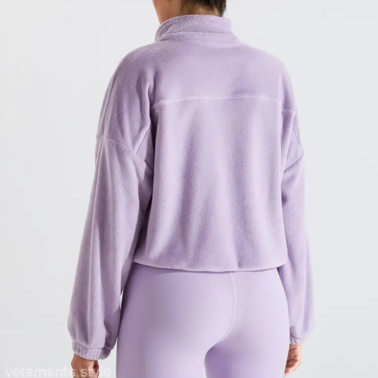 Lavender fleece sports jacket with matching leggings in Temperament Pink for fall/winter outerwear