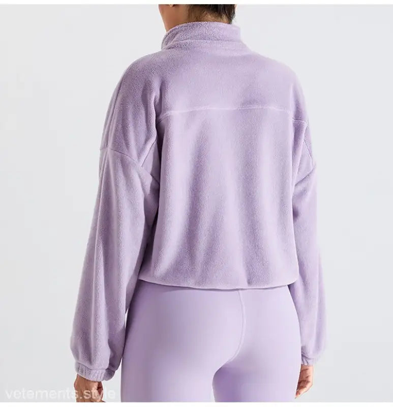 Lavender fleece sports jacket with matching leggings in Temperament Pink for fall/winter outerwear