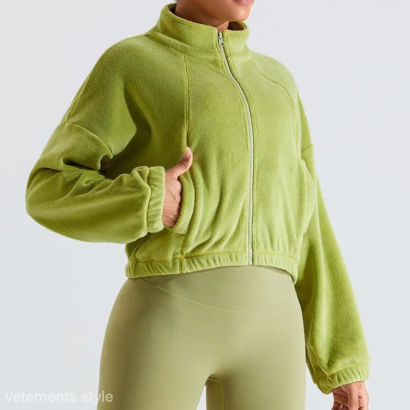 Green fleece sports jacket from Temperament Pink Fleece Sports Jacket collection