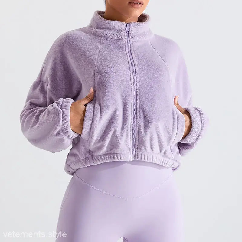 Lavender fleece sports jacket from Temperament Pink collection for fall winter outerwear