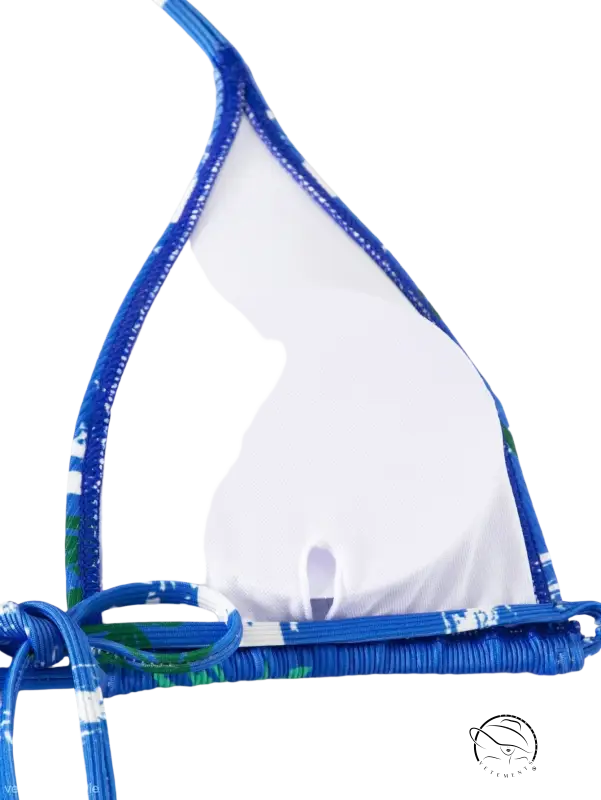 Blue and white three piece long sleeve swimsuit with floral bikini top