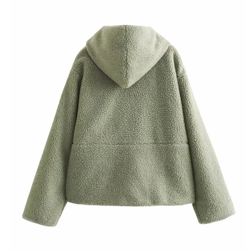 Sage green fleece hoodie with textured surface for Urban Hooded Wool Coat in winter