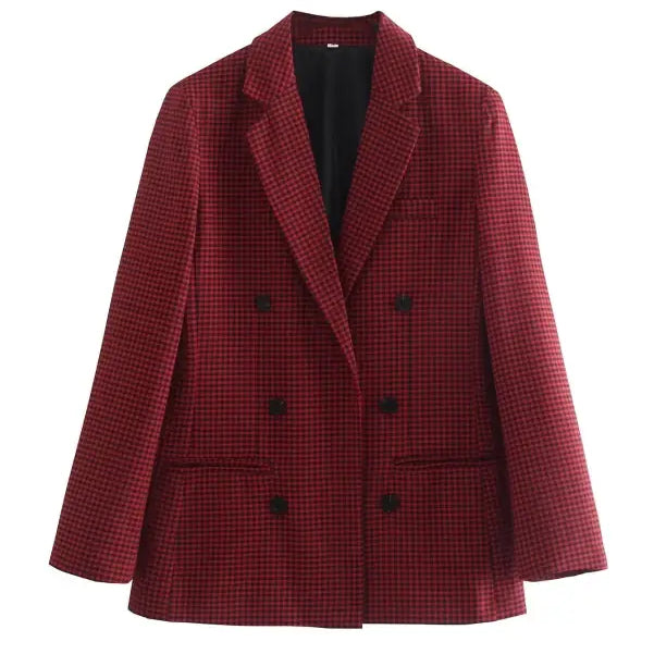 Burgundy and black houndstooth double-breasted blazer from Vintage Single Breasted collection