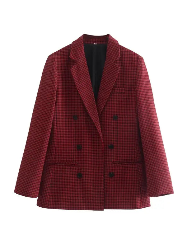 Burgundy and black houndstooth double-breasted blazer from Vintage Single Breasted collection