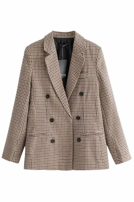 Brown and beige plaid double-breasted blazer in vintage single breasted style