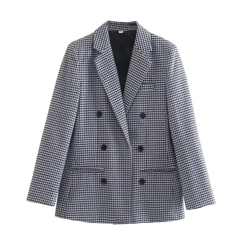 Houndstooth double-breasted blazer from Vintage Single Breasted Plaid Office Pocket Blazer