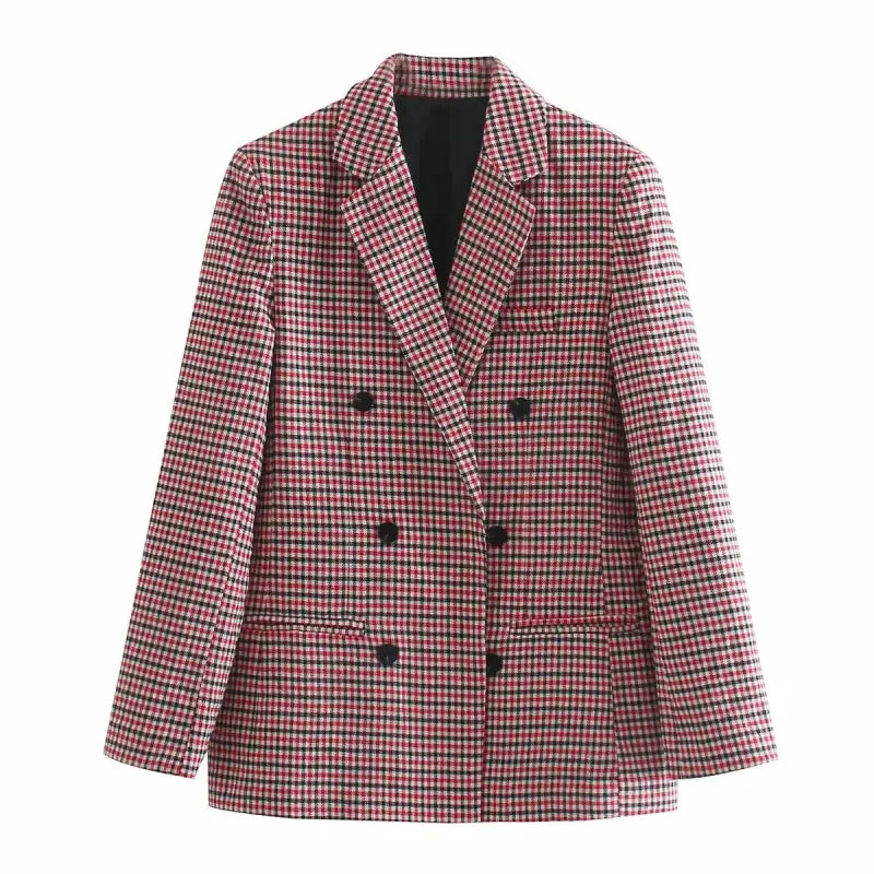 Vintage Single Breasted Plaid Office Blazer for Spring and Fall in Stylish Design