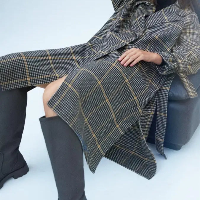WAIST CONTROLLED PLAID COAT