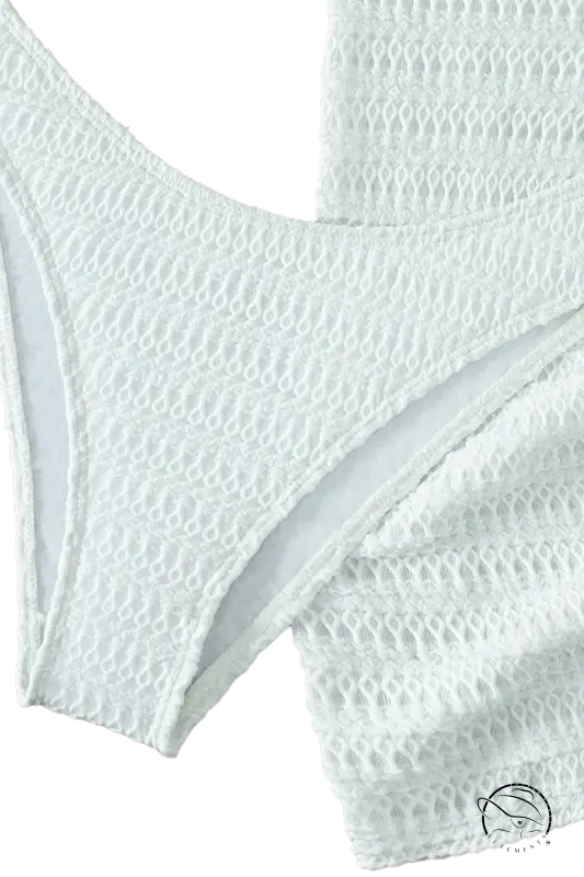 White halter sexy bikini bottom with textured crochet pattern and lining