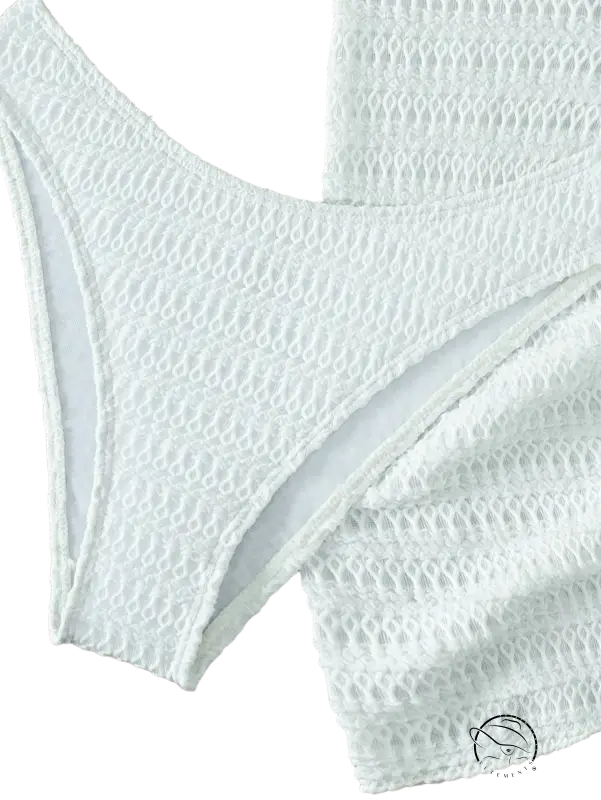 White halter sexy bikini bottom with textured crochet pattern and lining