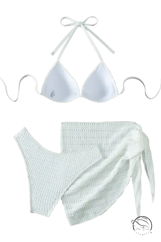 White halter sexy bikini with adjustable straps and textured wrap bottom