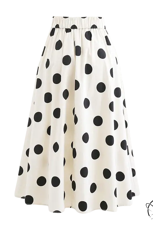 White polka-dot chiffon beach skirt from swimsuit set