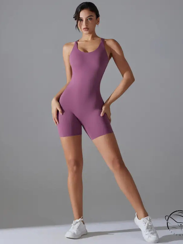 Wine red backless piece yoga top by Langry with textured sporty design