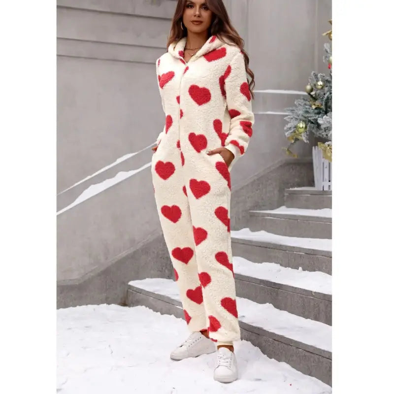 WINTER PLUSH LOVING HEART CHRISTMAS HOODED JUMPSUIT-VETEMENTS