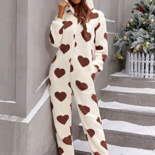 WINTER PLUSH LOVING HEART CHRISTMAS HOODED JUMPSUIT-VETEMENTS