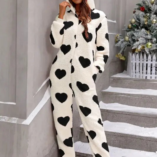 WINTER PLUSH LOVING HEART CHRISTMAS HOODED JUMPSUIT-VETEMENTS