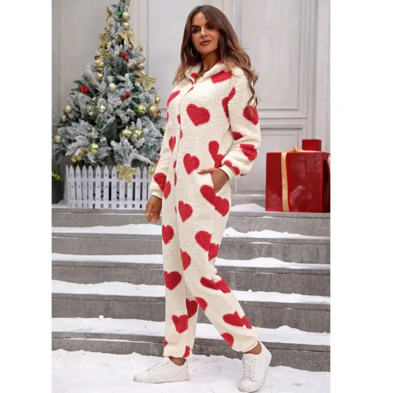 WINTER PLUSH LOVING HEART CHRISTMAS HOODED JUMPSUIT-VETEMENTS