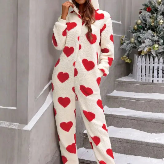 WINTER PLUSH LOVING HEART CHRISTMAS HOODED JUMPSUIT-VETEMENTS