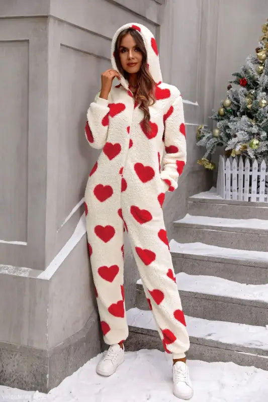 WINTER PLUSH LOVING HEART CHRISTMAS HOODED JUMPSUIT-VETEMENTS