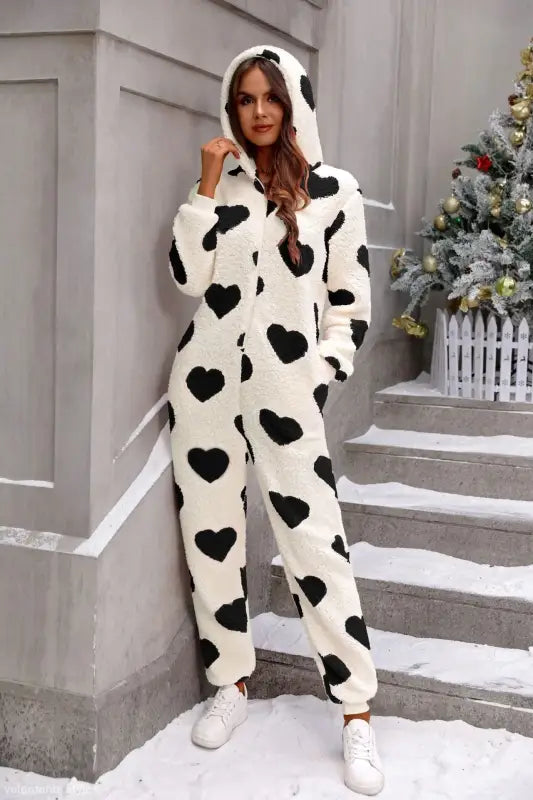 WINTER PLUSH LOVING HEART CHRISTMAS HOODED JUMPSUIT-VETEMENTS