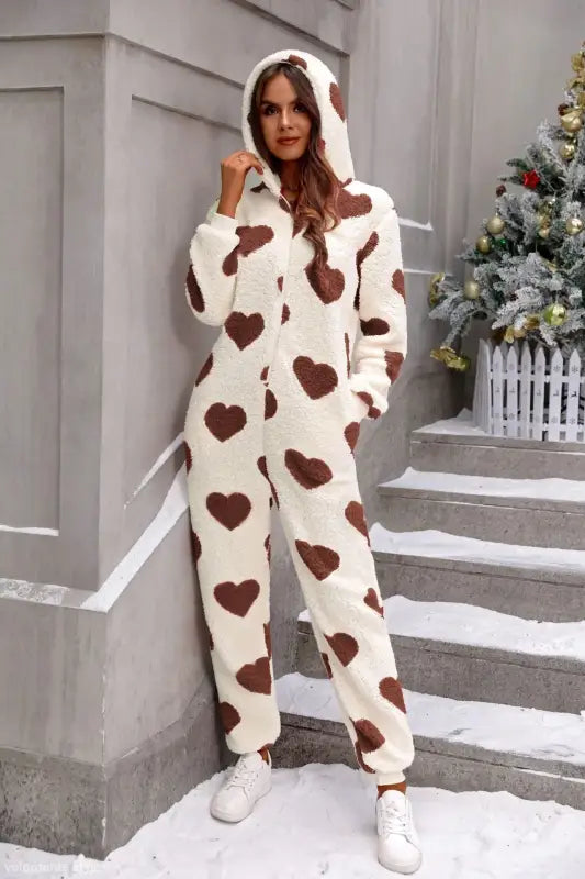 WINTER PLUSH LOVING HEART CHRISTMAS HOODED JUMPSUIT-VETEMENTS