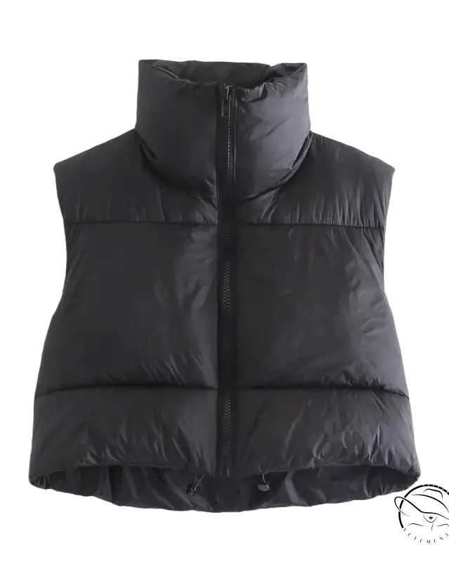 Winter slim fit cotton padded jacket vest in black with high collar and zipper