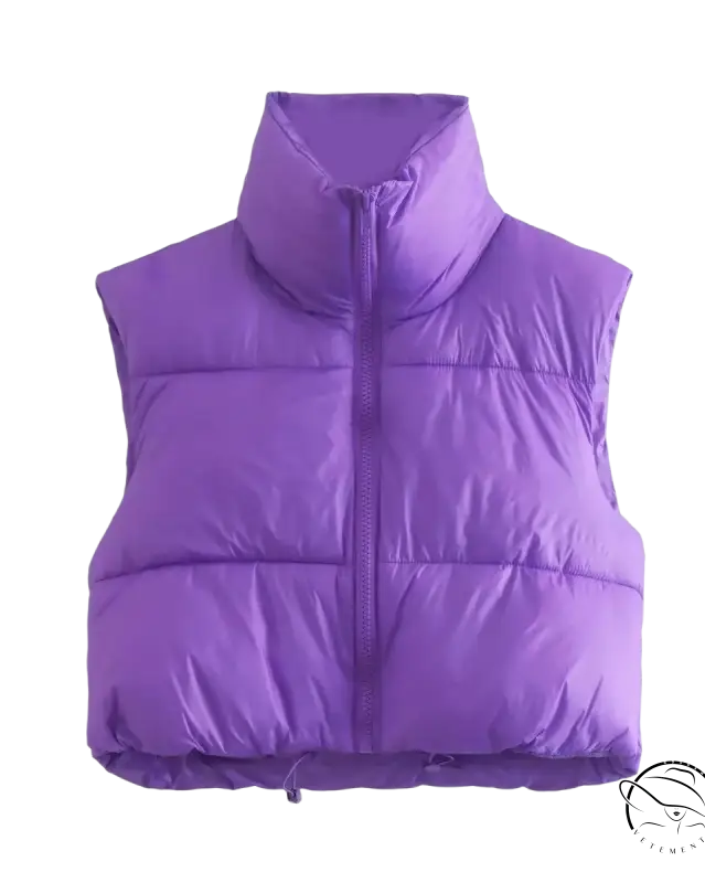 Vibrant purple winter slim fit cotton padded jacket vest with zipper
