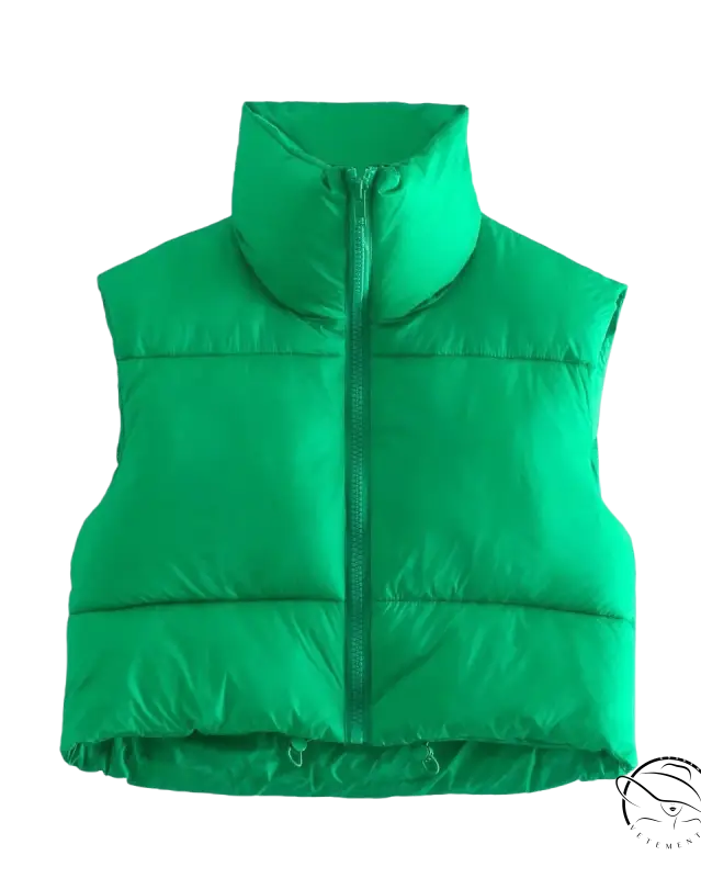 Bright green winter slim fit cotton padded jacket vest with zipper