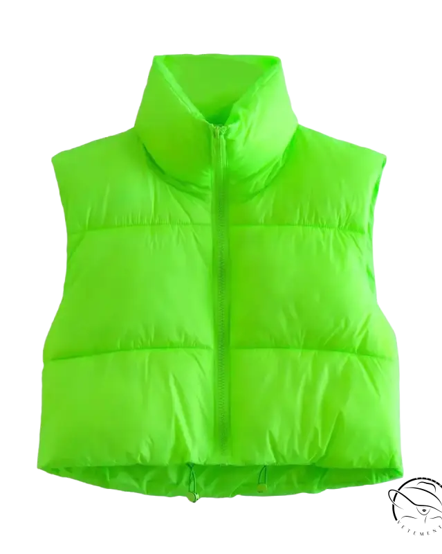 Bright neon green winter slim fit cotton padded jacket vest with zipper
