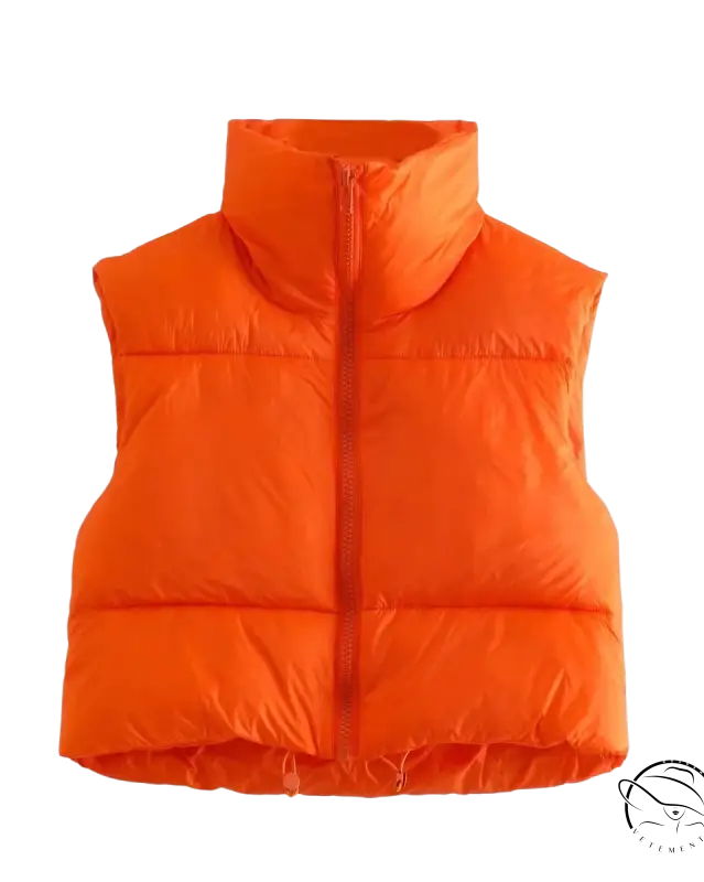 Bright orange winter slim fit cotton padded jacket vest with zipper